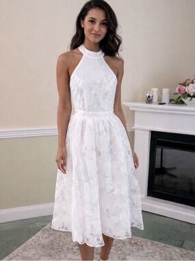 LULUS White Lacy Crochet Halter Floral Midi Dress Size XS NWT